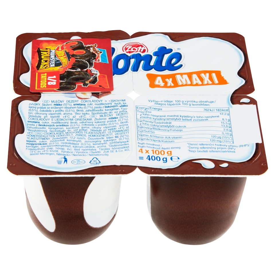 Obrázek 1 pro produkt Zott Monte Mléčný dezert čokoládový s lískovými oříšky 4 x 100g (400g)