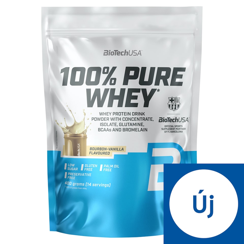 BioTechUSA 100% Pure Whey Bourbon vanília ízesített fehérje italpor édesítőszerrel 400 g