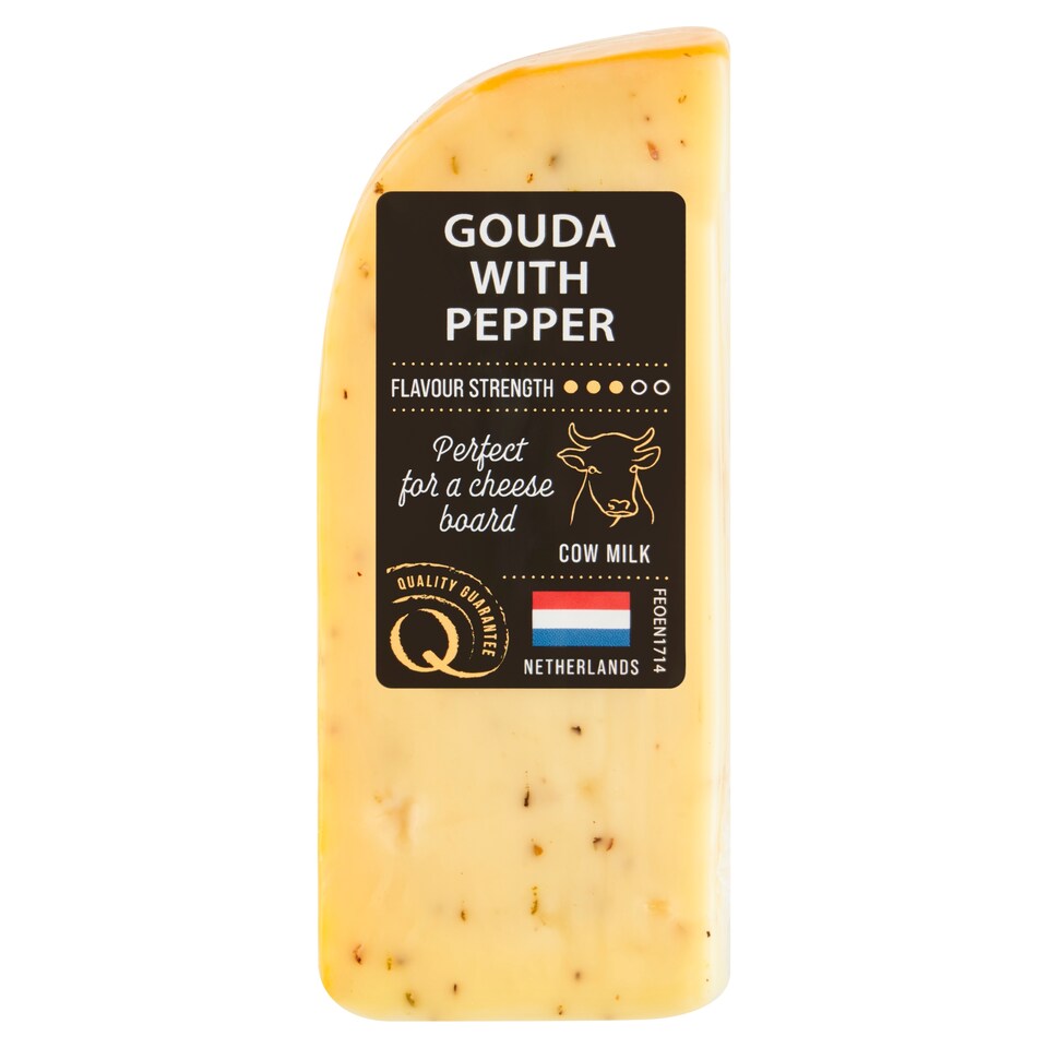 Gouda polotvrdý plnotučný zrající sýr s přídavkem černého a zeleného pepře