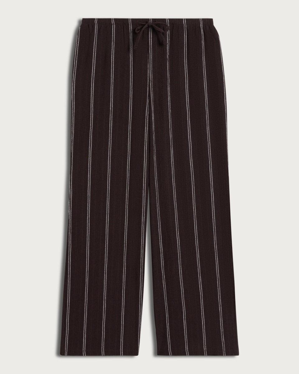 image 1 of F&F Textured Stripe Wide Leg Drawstring Trousers in Brown