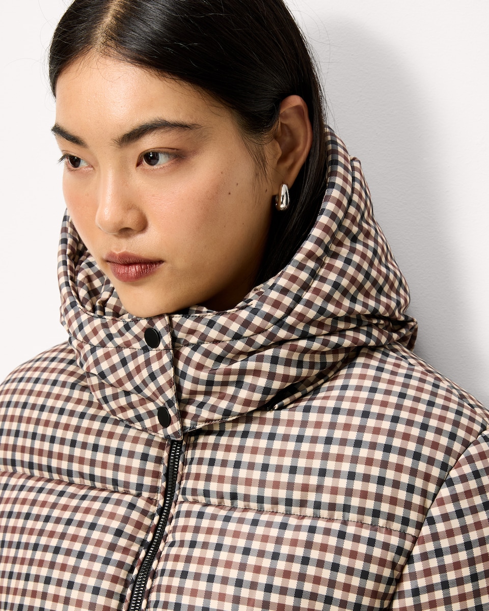 image 1 of F&F Check Padded Zip Up Coat in Multi Brown