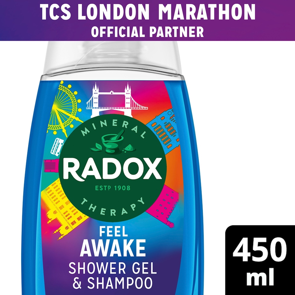 image 1 of Radox Sea Minerals Feel Awake 2-in-1 Shower Gel Body Wash Shampoo 450ml