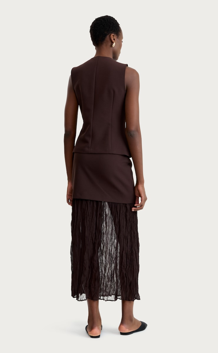 image 1 of F&F Crinkle Textured Layered Co-ord Midi Skirt in Brown