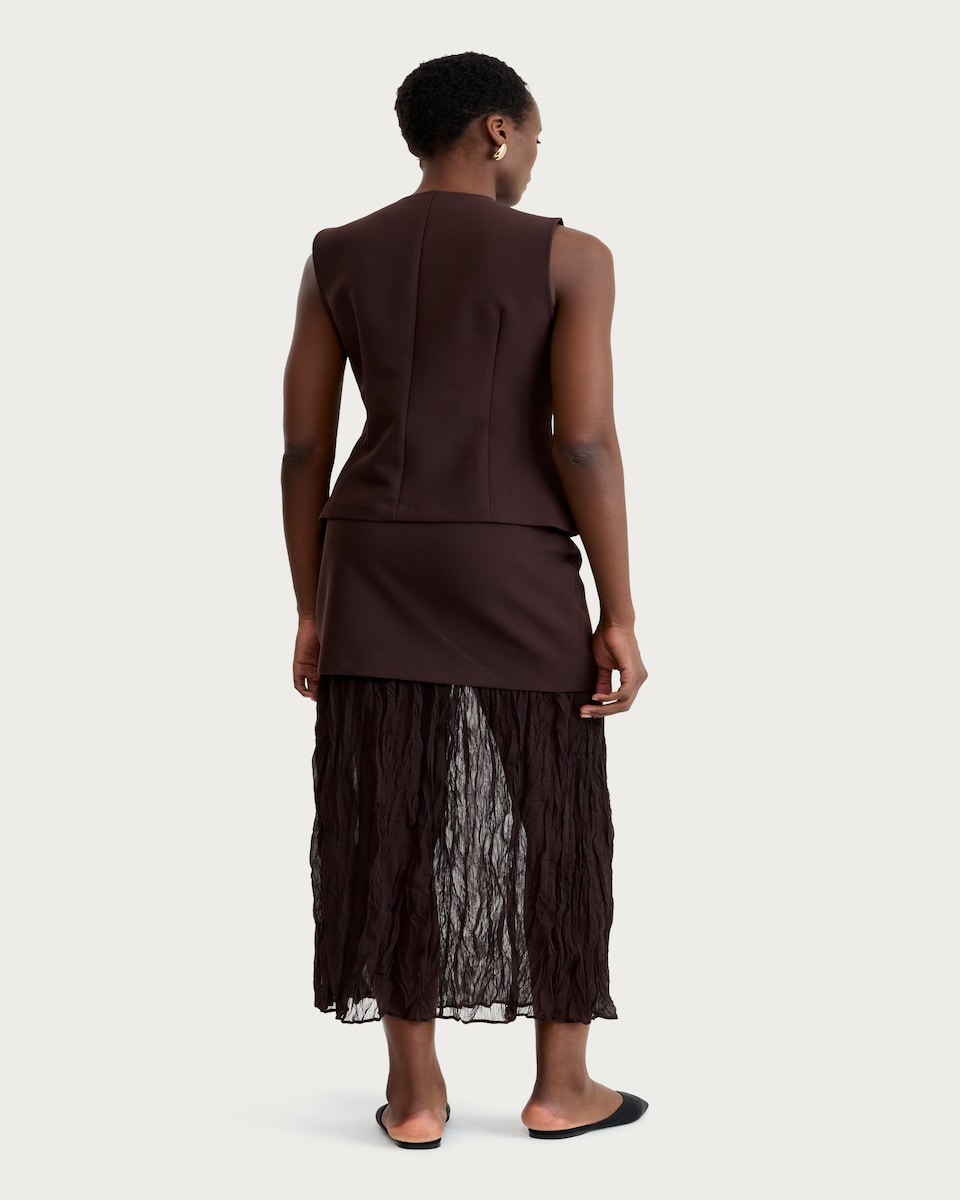 image 1 of F&F Crinkle Textured Layered Co-ord Midi Skirt in Brown