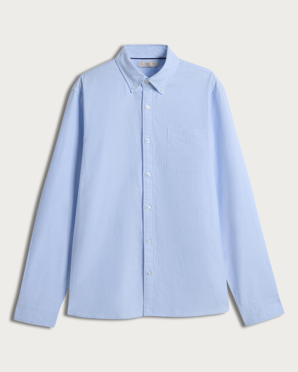 F&F Pure Cotton Brushed Button Down Oxford Shirt in Blue