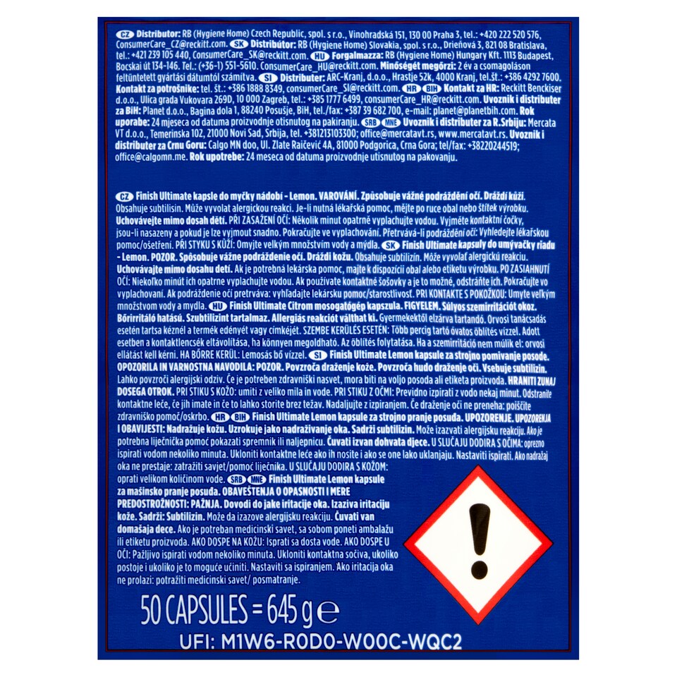 image 1 of Finish Powerball Ultimate All in 1 Lemon Dishwasher Capsules 50 pcs 645 g