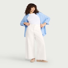 F&F High Rise Wide Leg Cropped Jeans in Ecru