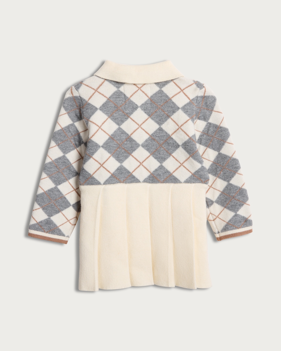 image 1 of F&F x Samantha Faiers Argyle Knit Collared Dress in Grey Marl