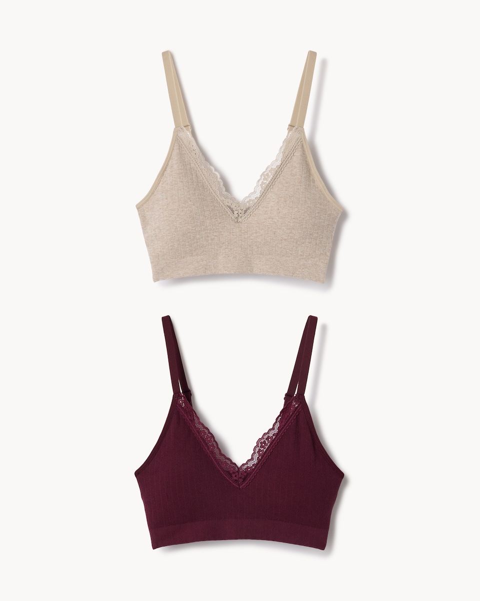 image 1 of F&F 2-Pack Cotton Blend Seamfree Non Wired Contour Bralettes in Multi