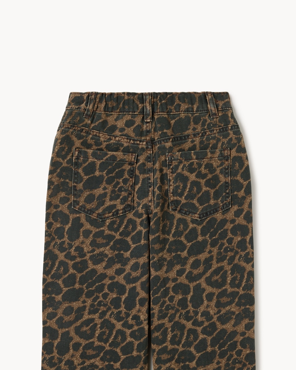 image 1 of F&F Girls Pure Cotton Leopard Print Wide Leg Jeans in Brown