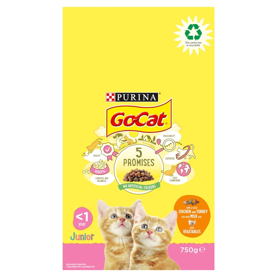 image 1 of GO-CAT Kitten Chicken; Turkey and Milk Dry Cat Food 750g