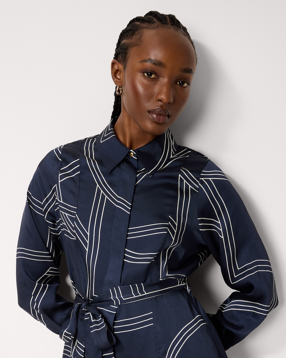 image 1 of F&F Abstract Print Shirt Mini Dress in Navy