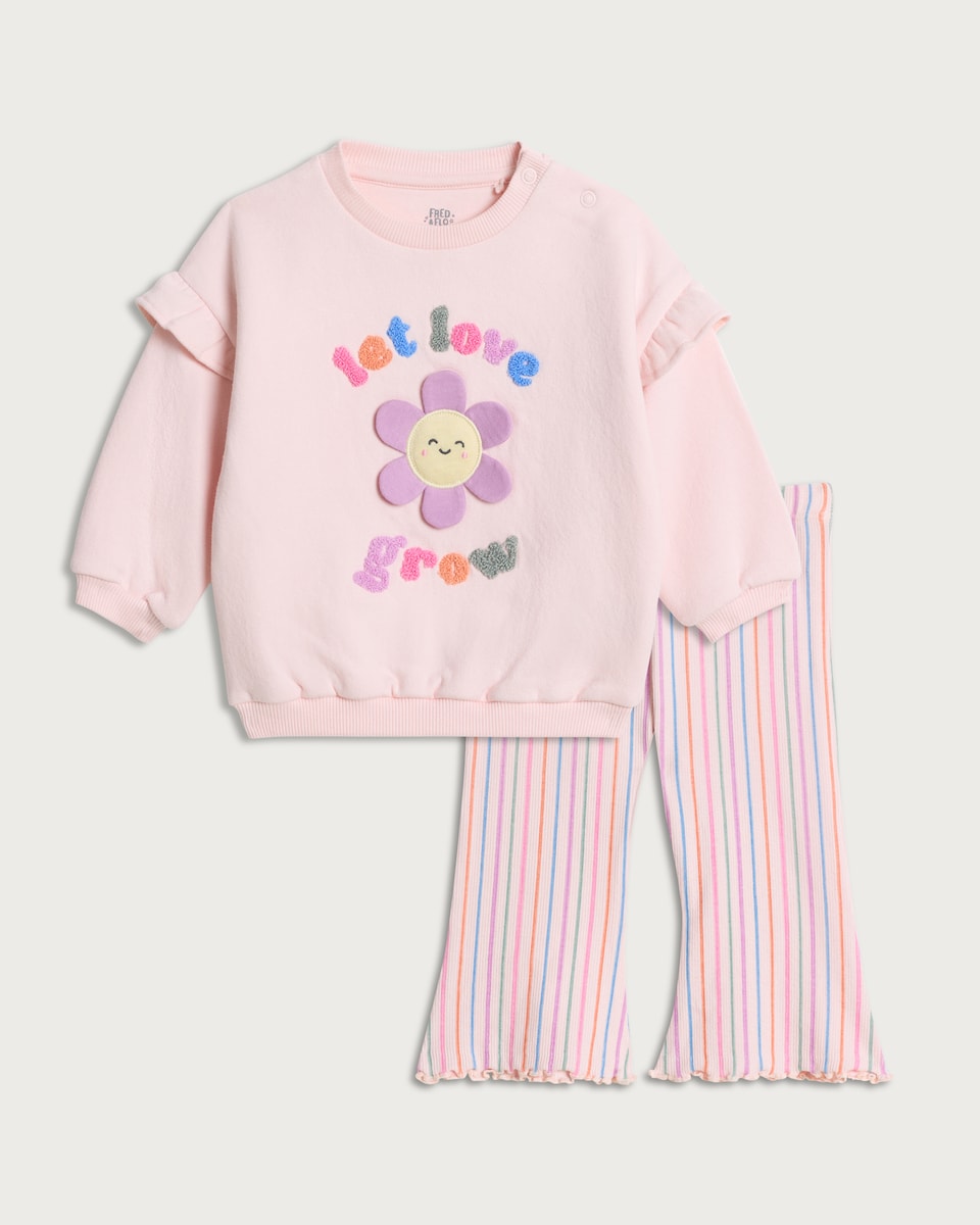 image 1 of F&F Baby 2-Piece Cotton Rich Sweatshirt and Flared Leggings Set in Pink