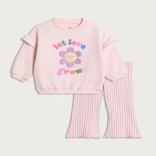 F&F Baby 2-Piece Cotton Rich Sweatshirt and Flared Leggings Set in Pink