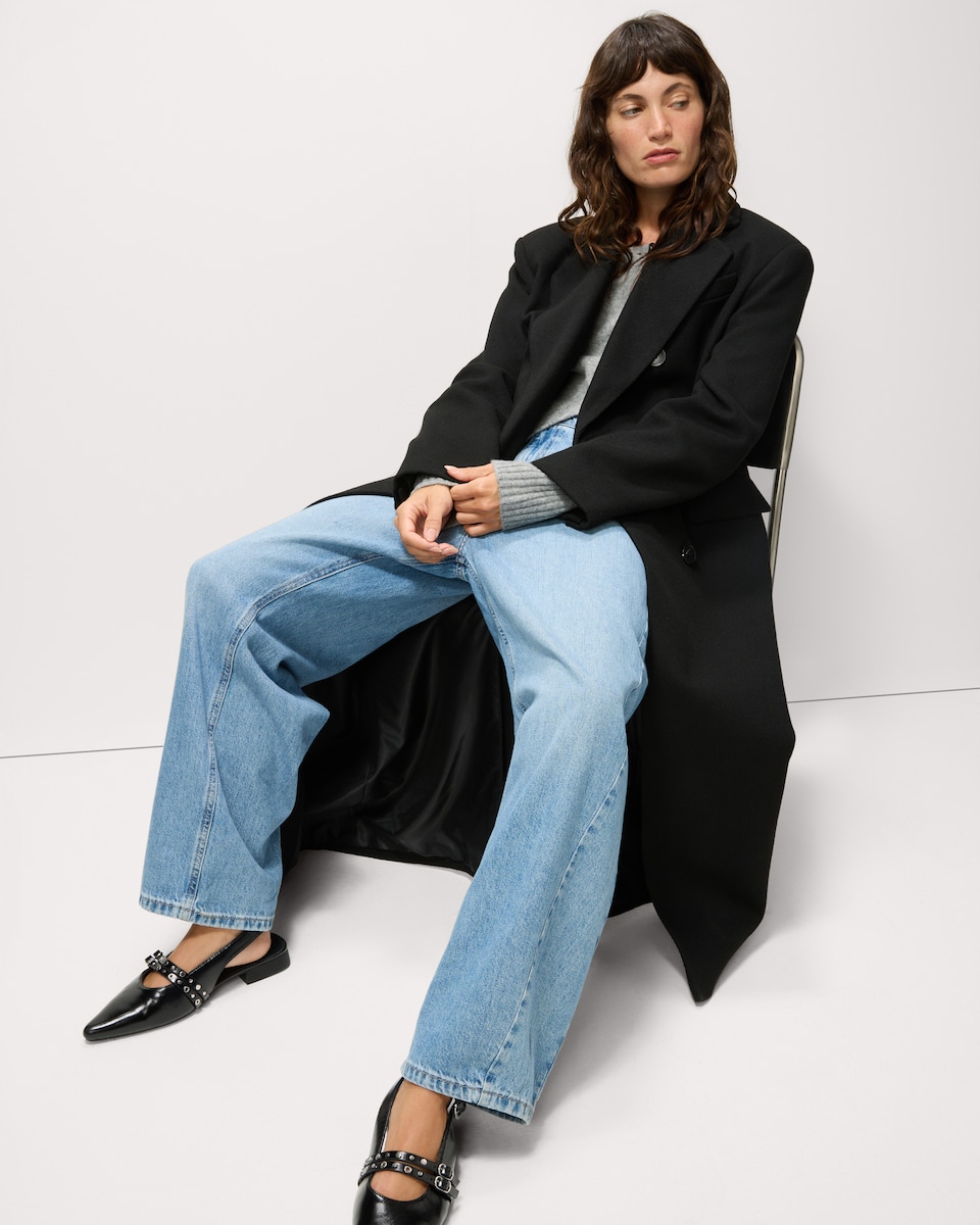 image 1 of F&F Double Breasted Formal Maxi Coat in Black