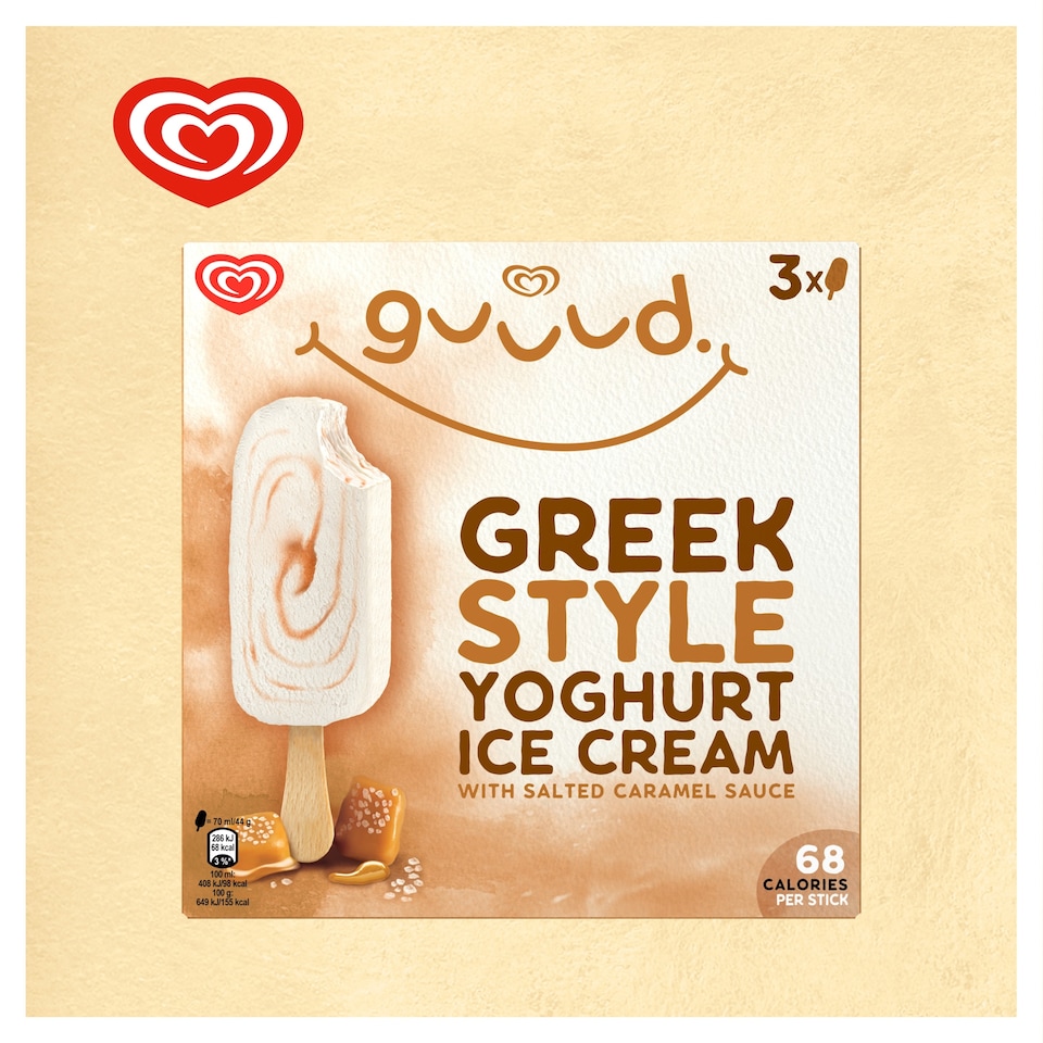 image 1 of Guuud Salted Caramel Greek Style Yoghurt Ice Cream Sticks 3x70ml