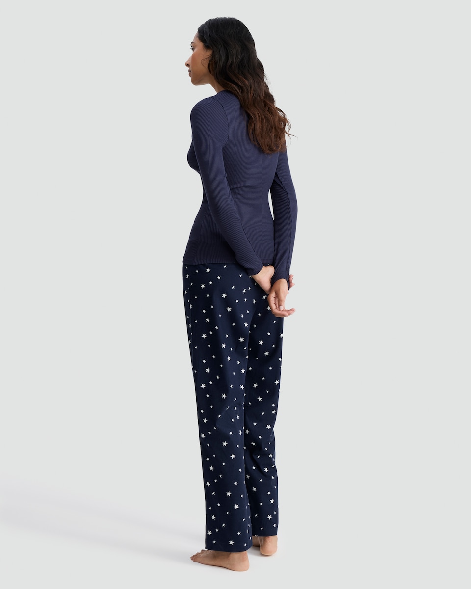 image 1 of F&F Textured Star Print Top and Bottoms Pyjamas in Navy