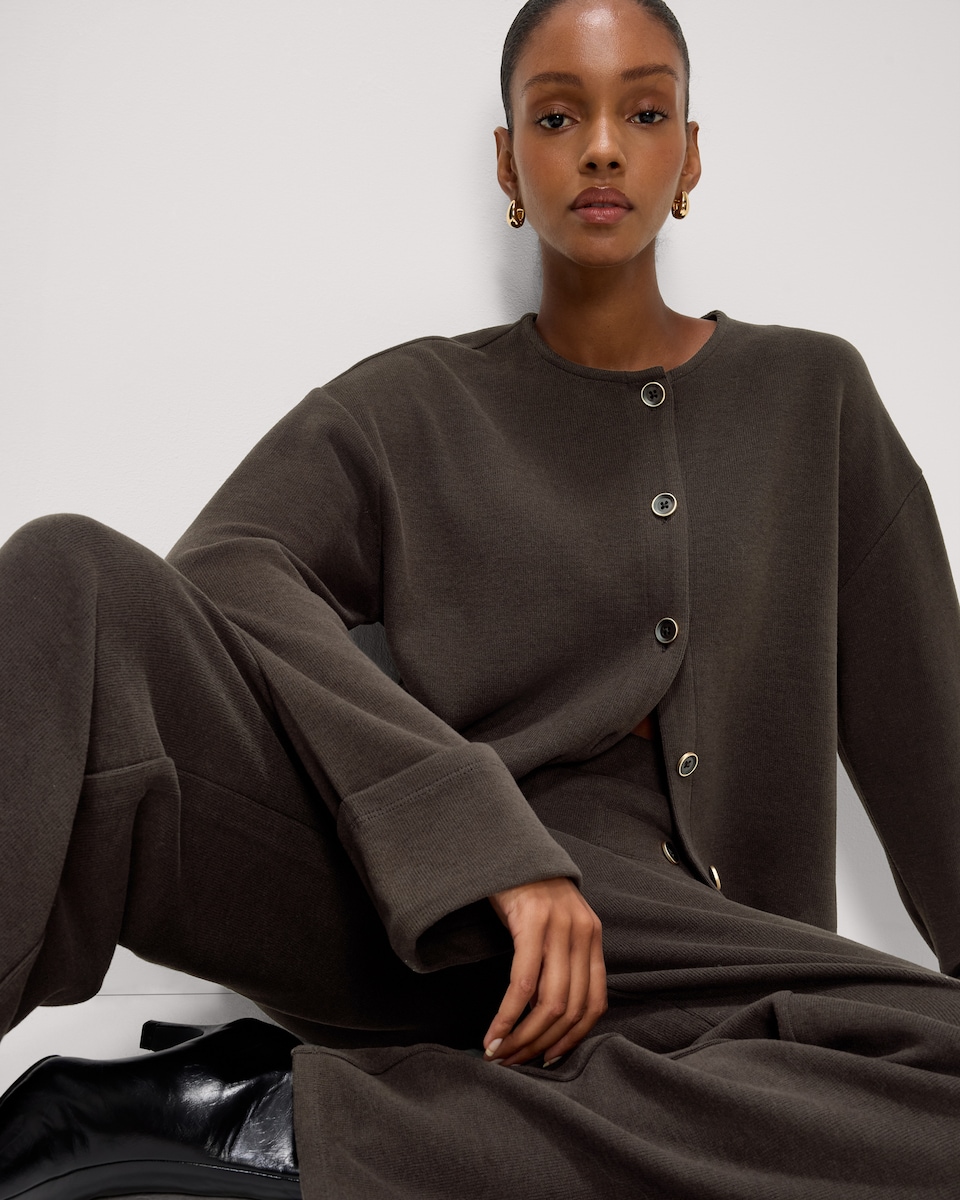 image 1 of F&F Brushed Cardigan and Trousers Set in Chocolate