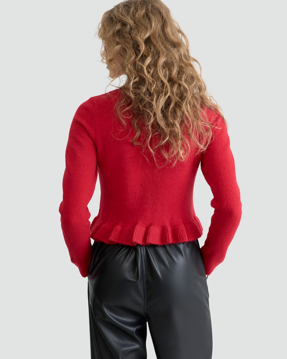 image 1 of F&F Frilly Button Front Cardigan  in Red