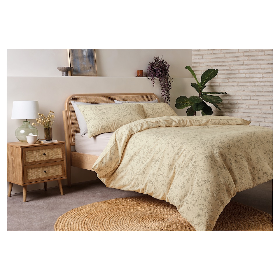F&F Home Bedding Washed Cotton Floral Illustration Duvet Set King
