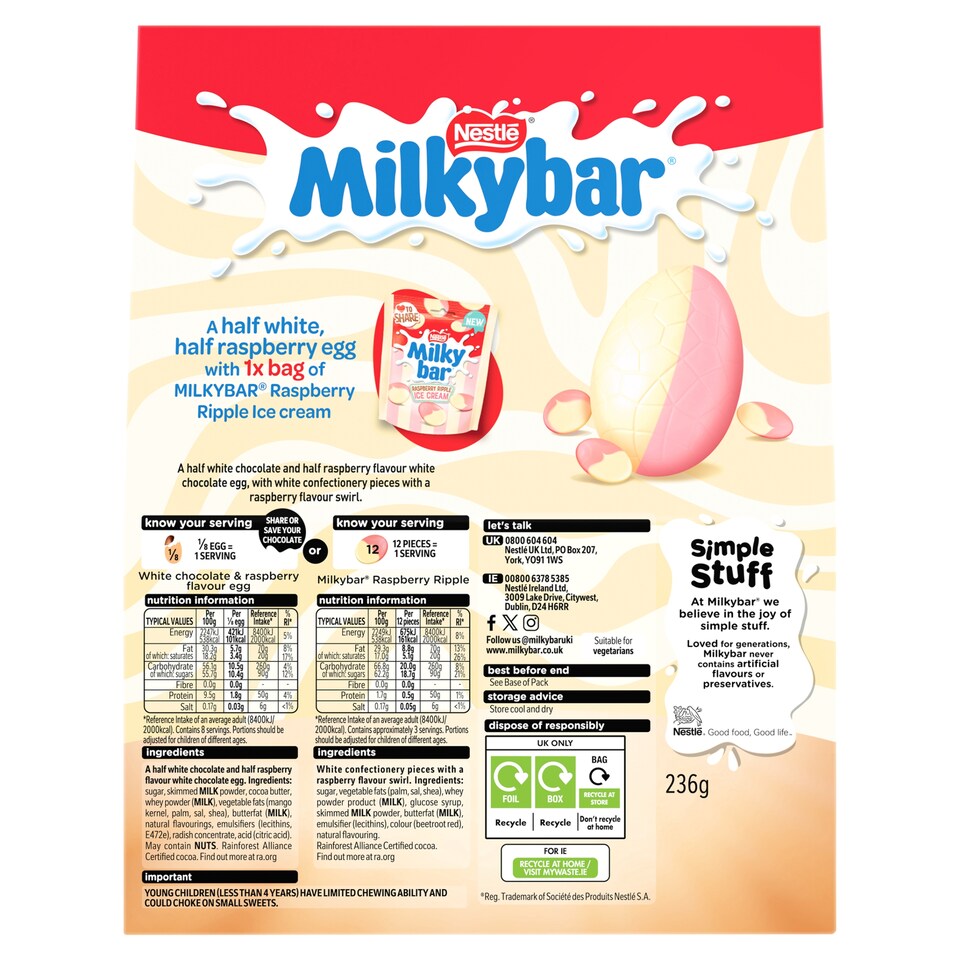 image 1 of Milkybar Raspberry Ripple Ice Cream Easter Egg 236g
