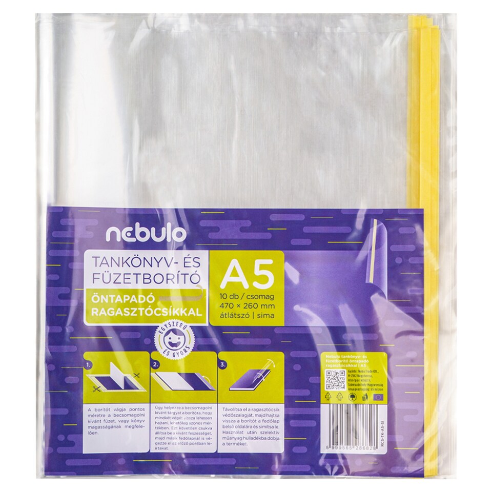 image 1 of Nebulo Smooth Transparent A5 Textbook Cover with Self-adhesive Strip 470 x 260 mm 10 pcs