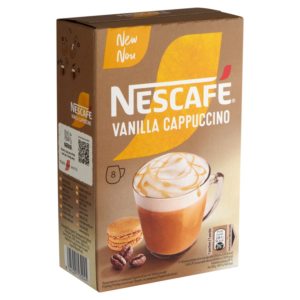 NESCAFÉ Cappuccino Vanilla Flavoured Instant Coffee Speciality 8 x 14 g (112 g)