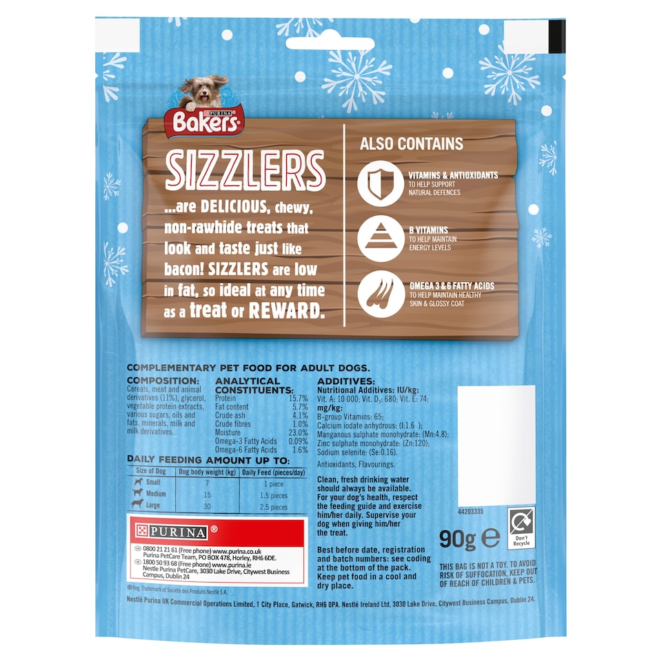 image 1 of Bakers Sizzlers Dog Treats Bacon 90G