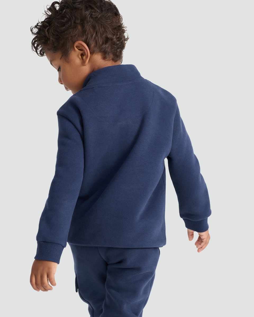 image 1 of F&F Boys Cotton Rich Pocket Front Half Zip Sweatshirt in Blue