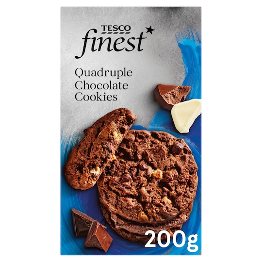 Tesco Finest Quadruple Chocolate Cookies 200G Tesco Groceries