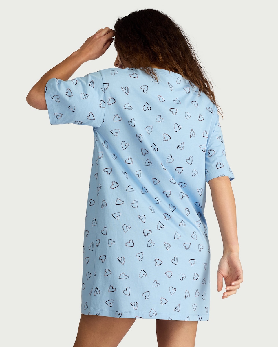 image 1 of F&F Pure Cotton Heart Nightdress in Blue