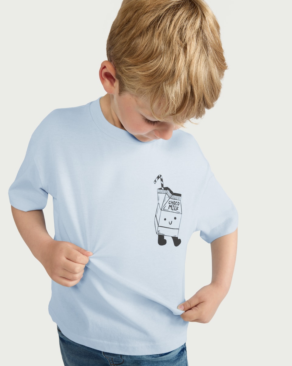 image 1 of F&F Boys Pure Cotton Choco Milk T-Shirt in Blue