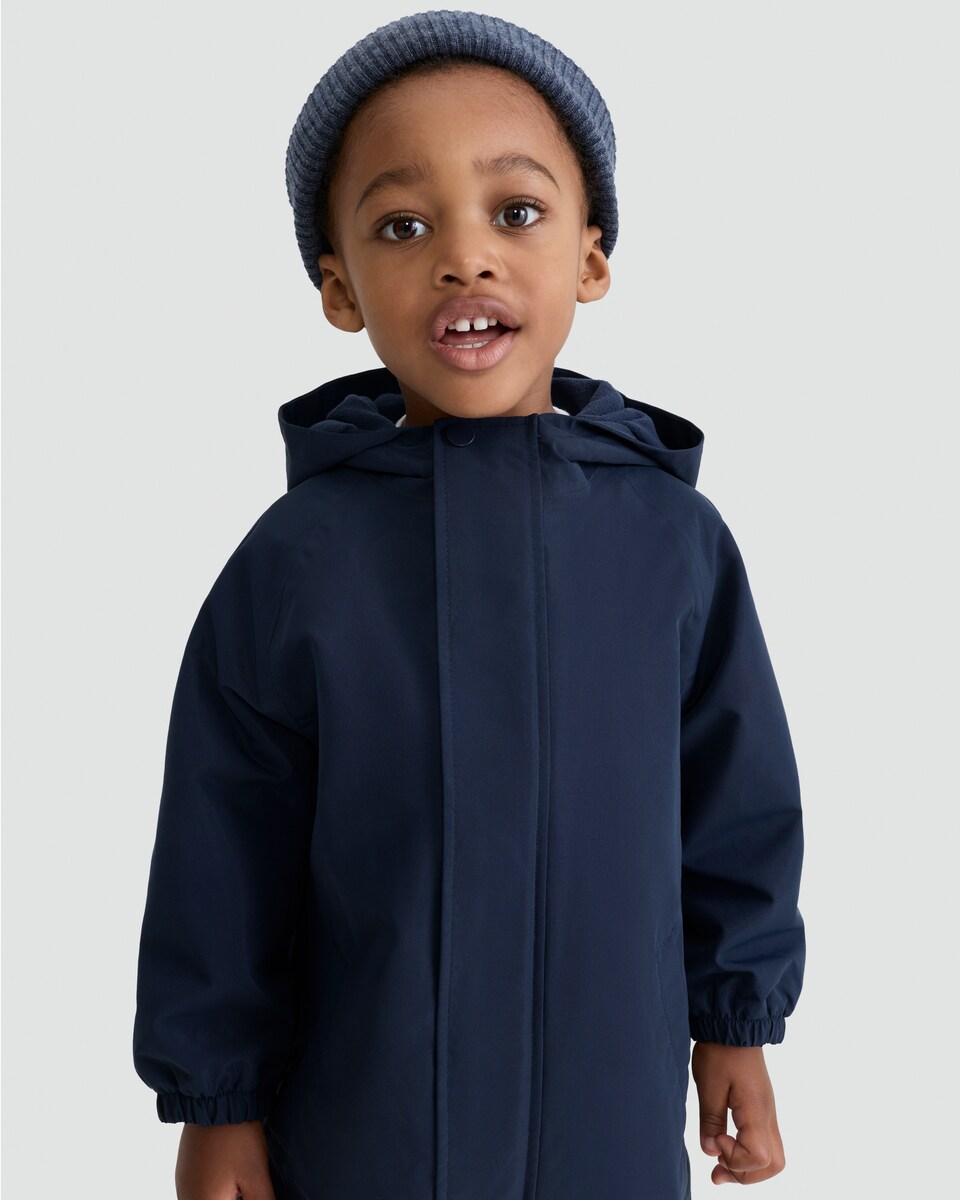image 1 of F&F Boys Fleece Lined Hooded Waterproof Puddle Suit in Navy
