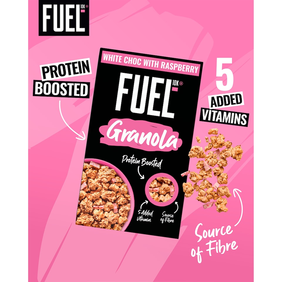 image 1 of FUEL10K WHITE CHOCOLATE & RASPBERRY PROTEIN GRANOLA BREAKFAST CEREAL 400g