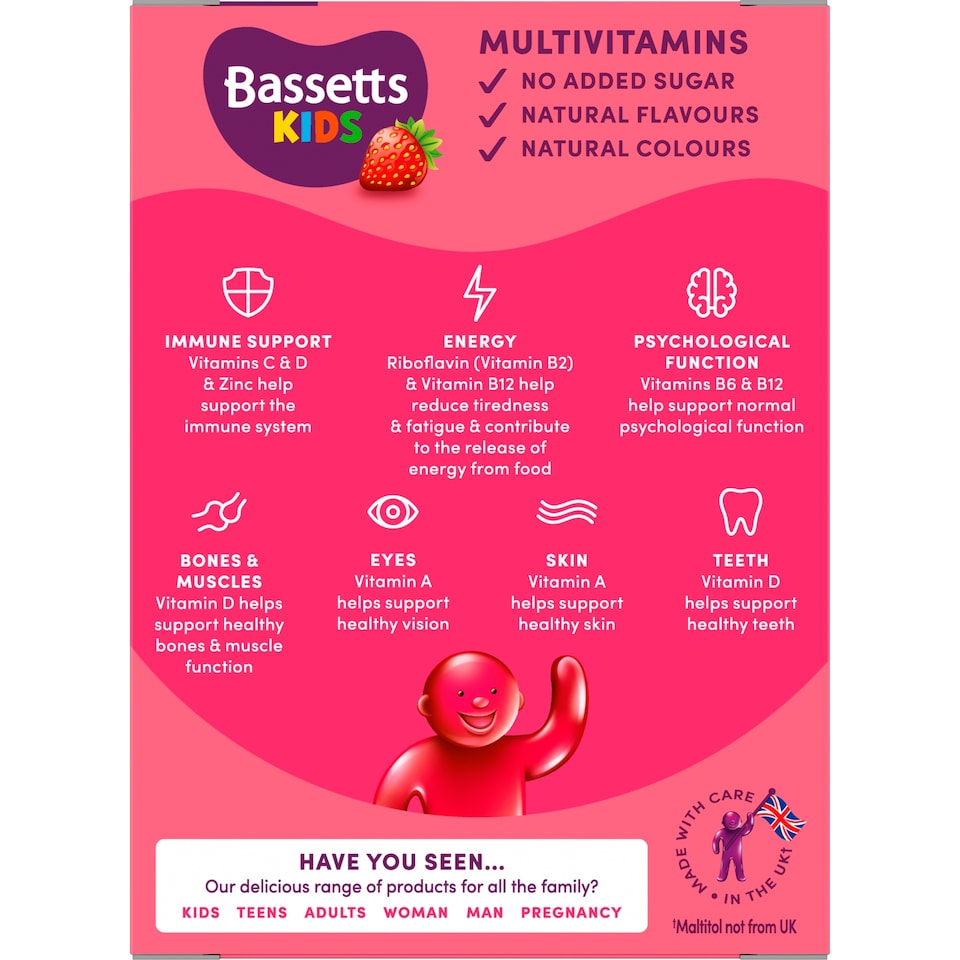 image 1 of Bassetts Kids Multivitamin, 3-6 years Strawberry Gummies x 30