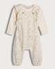image 1 of F&F Baby 2-Piece Cotton Rich Floral Print Dungarees and Bodysuit Set in Neutral