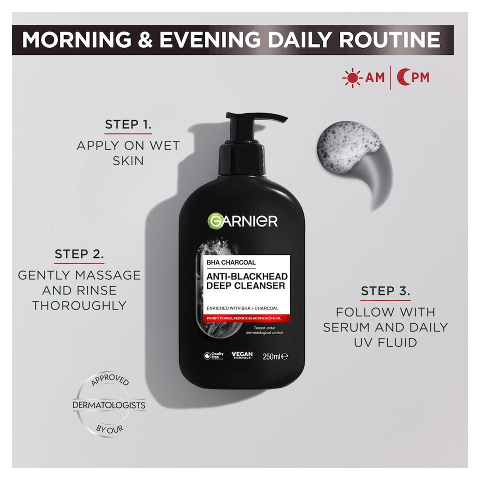 image 1 of Garnier Pure Active BHA + Charcoal Purifying Cleanser 250ml