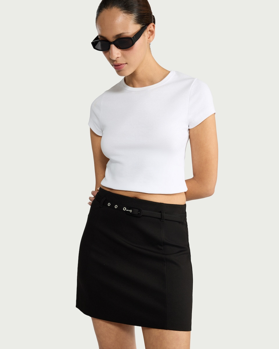 image 1 of F&F Belted Mini Skirt in Black