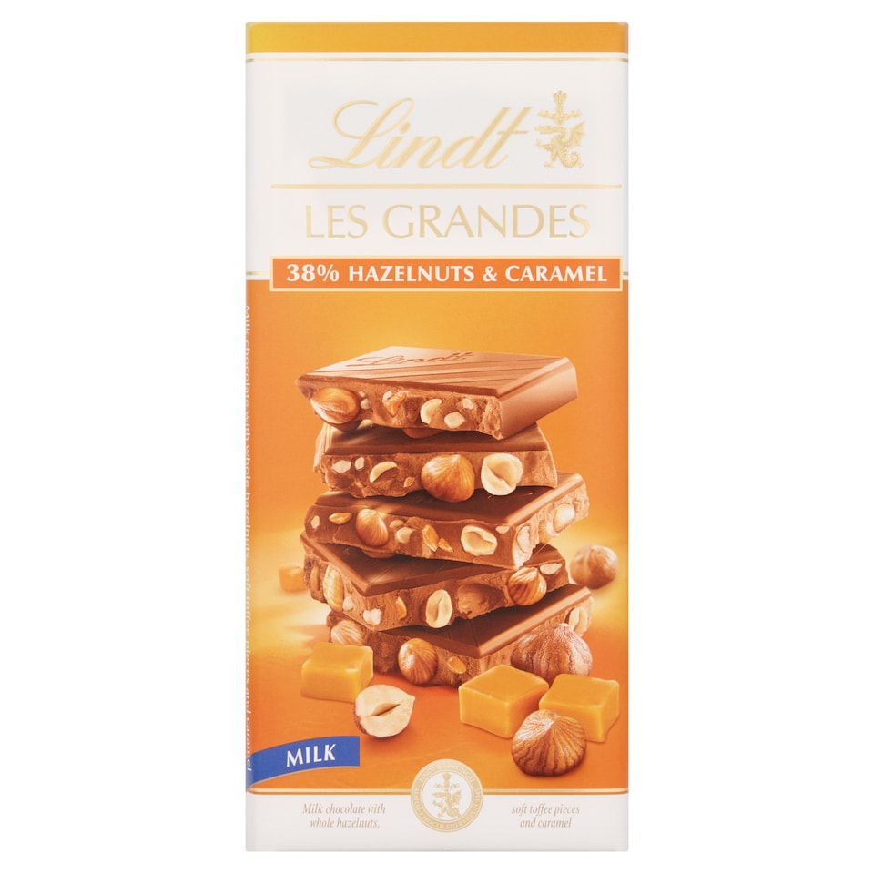 Lindt Les Grandes Hazelnuts & Caramel Milk Chocolate Bar 150g