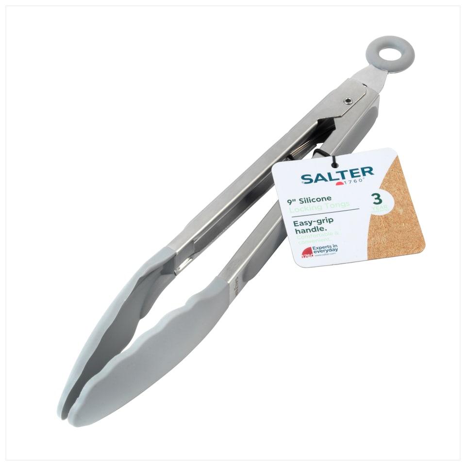 image 1 of Salter Grey 9" Silicone Locking Tongs