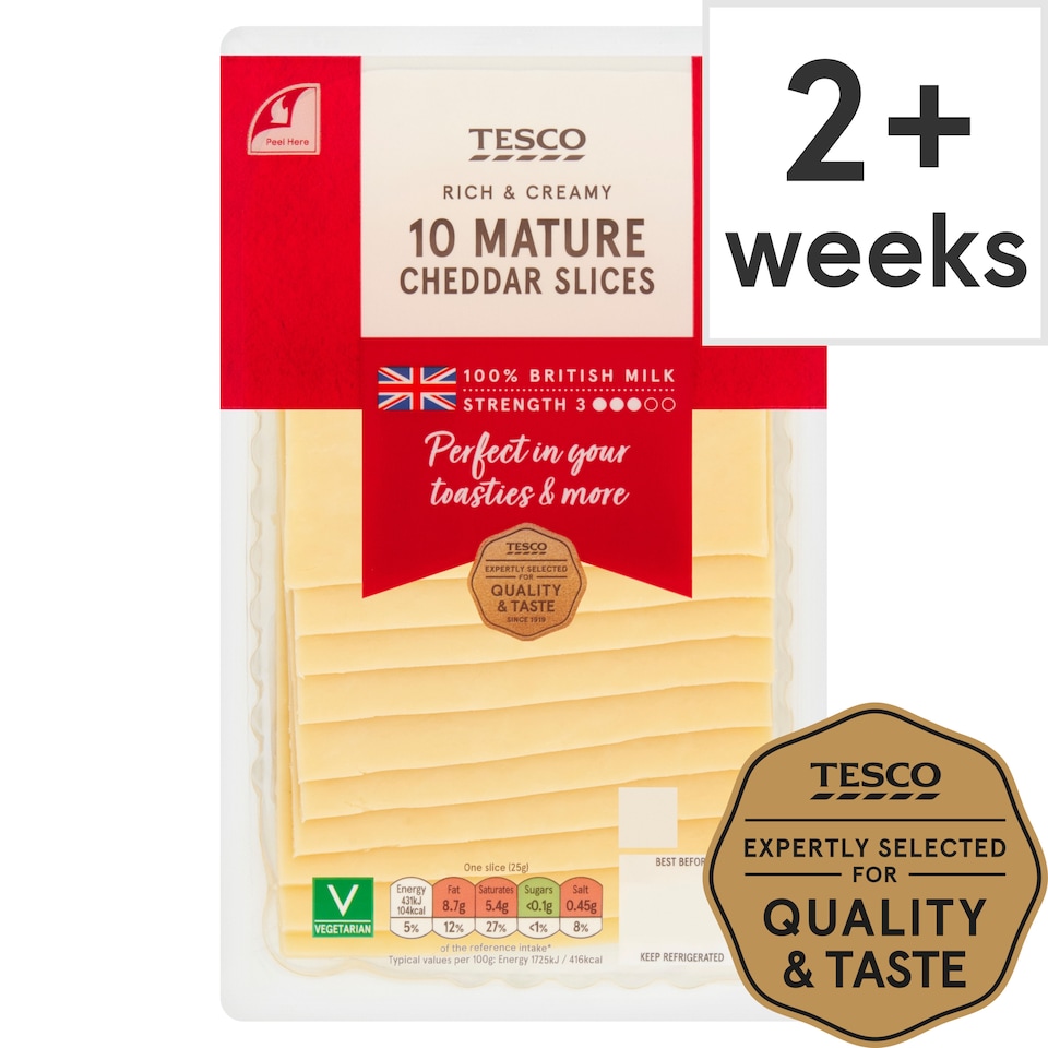 Tesco British Mature Cheddar Cheese 10 Slices, 250 G