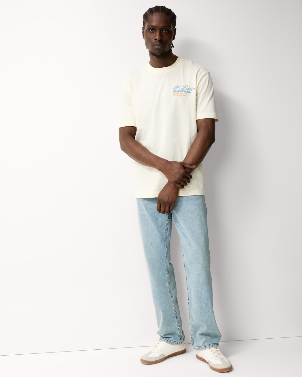 image 1 of F&F Pure Cotton St Lucia Slogan T-Shirt in Ecru