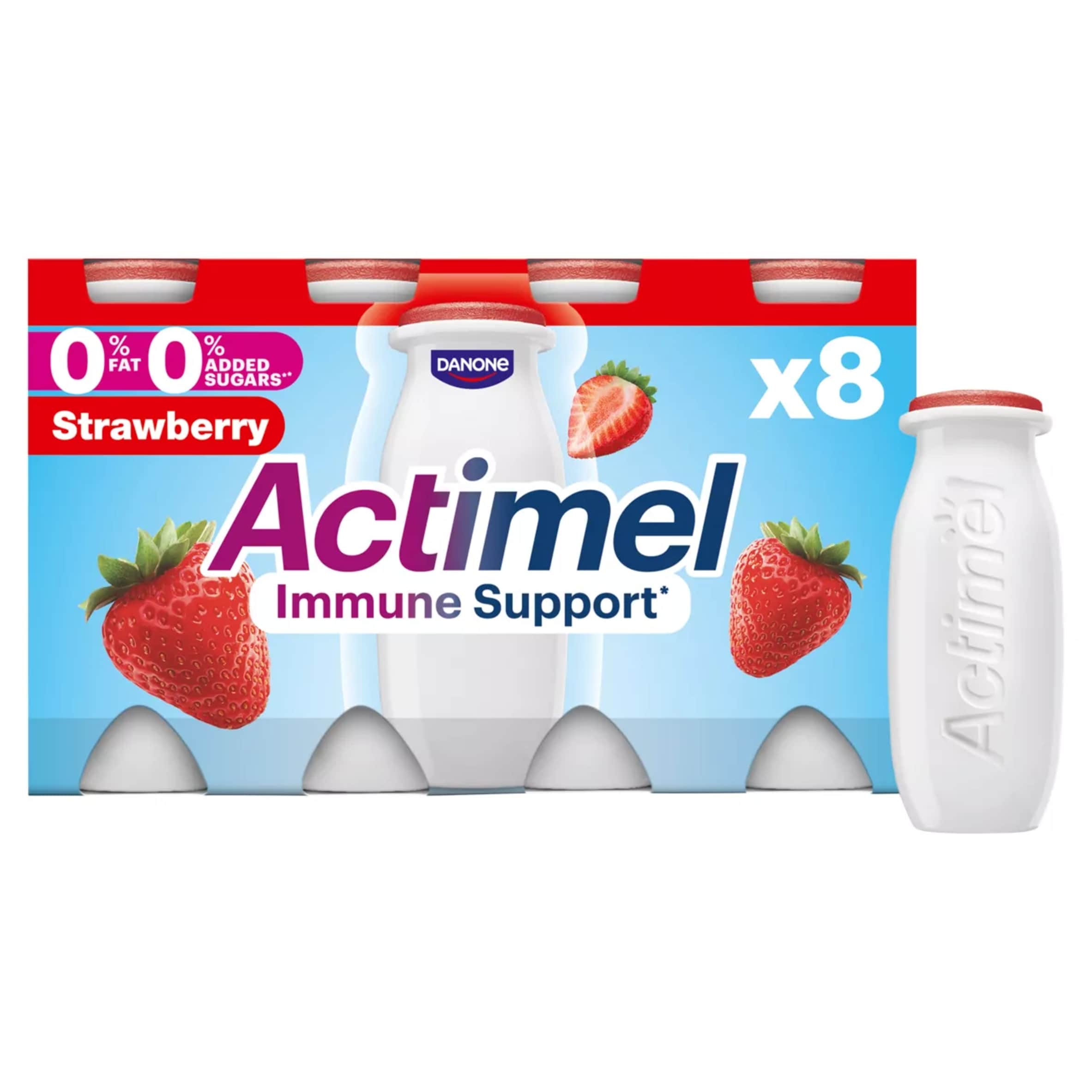 Actimel Strawberry Fat Free Immunity Live Yoghurt Drink Multipack 8x100g