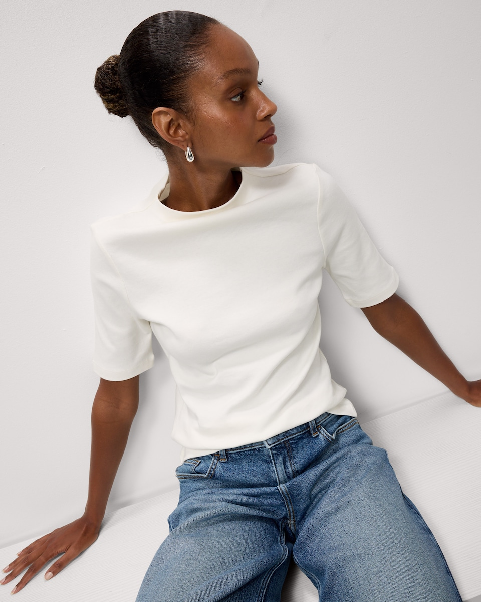 image 1 of F&F Pure Cotton Slash Neck Top in Cream