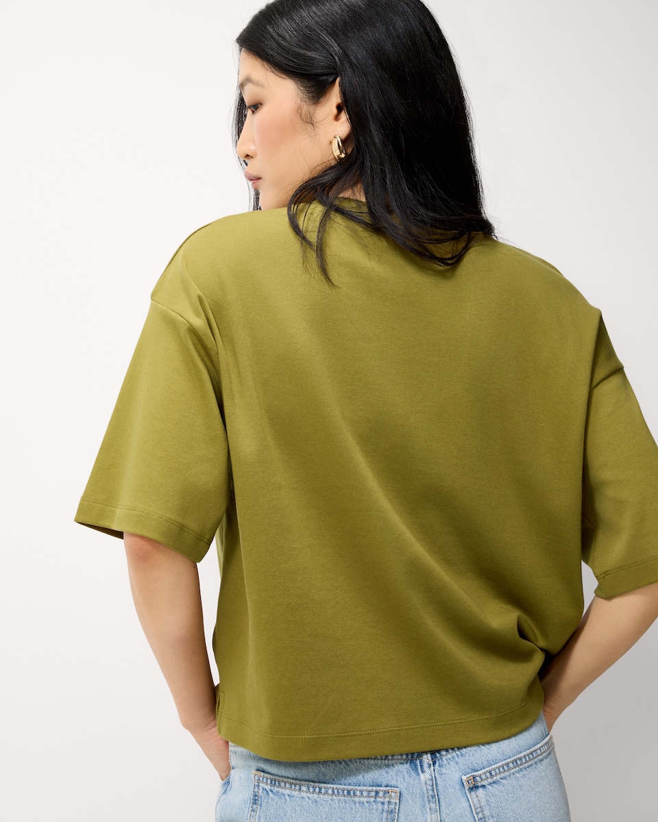 image 1 of F&F Cotton Rich Cropped T-Shirt in Olive