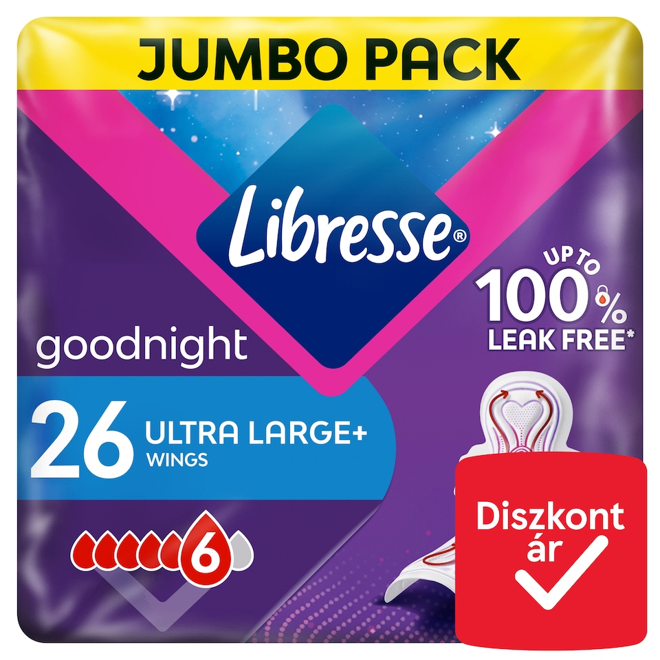 Libresse Ultra Large+ Goodnight szárnyas egészségügyi betét, éjszakai használatra 26 db  1. kép
