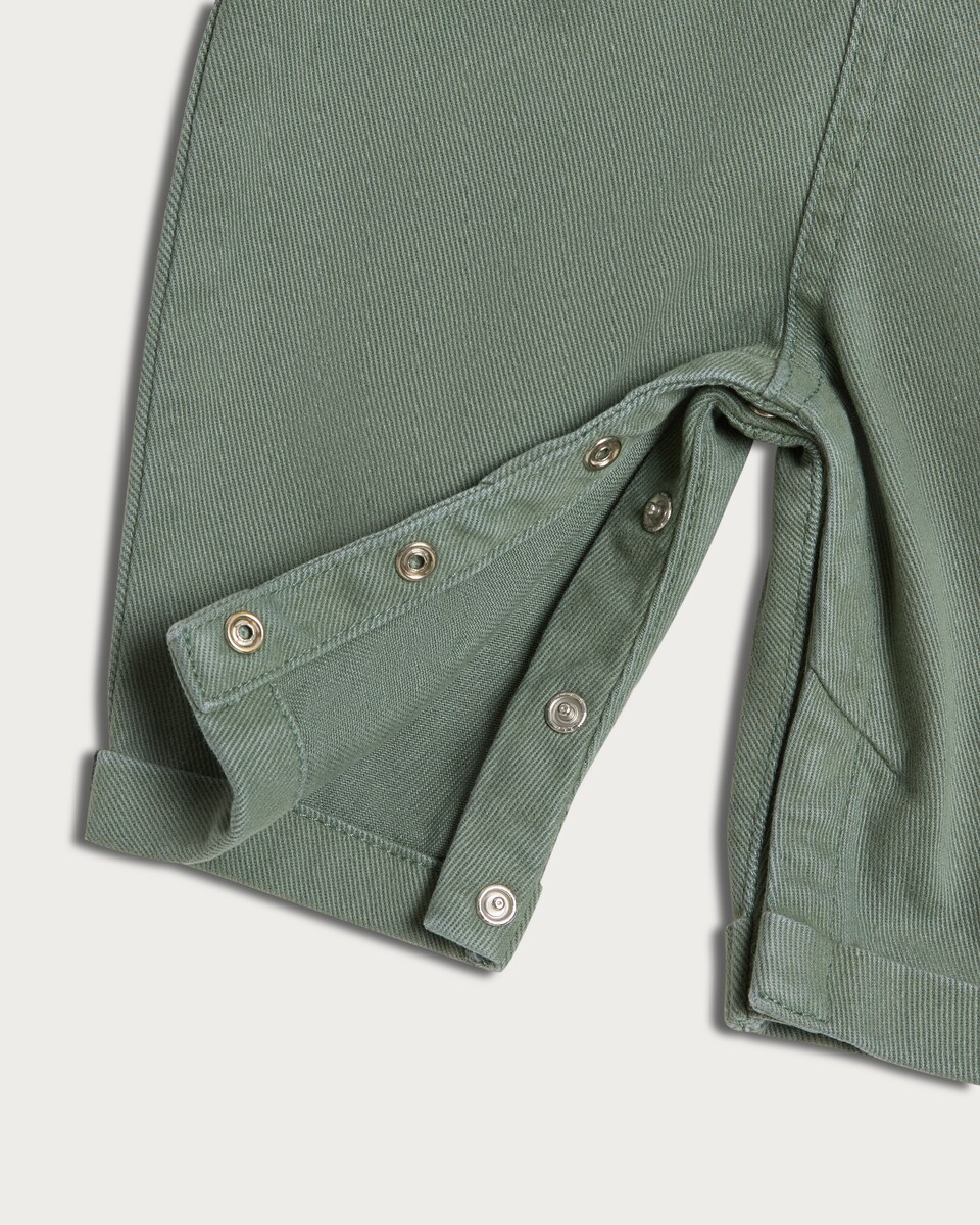 image 1 of F&F Baby 2-Piece Denim Dungarees and Long Sleeved Bodysuit Set in Green