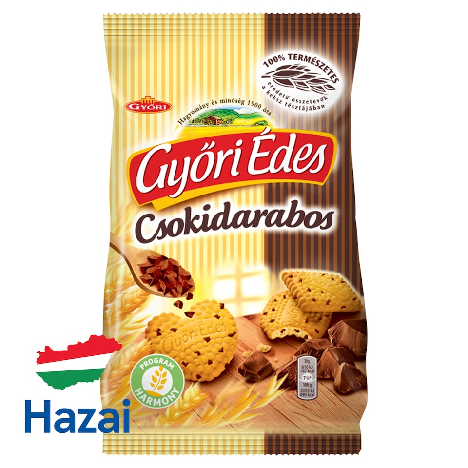 Győri Édes Csokidarabos omlós, mézes keksz csokoládédarabokkal 150 g