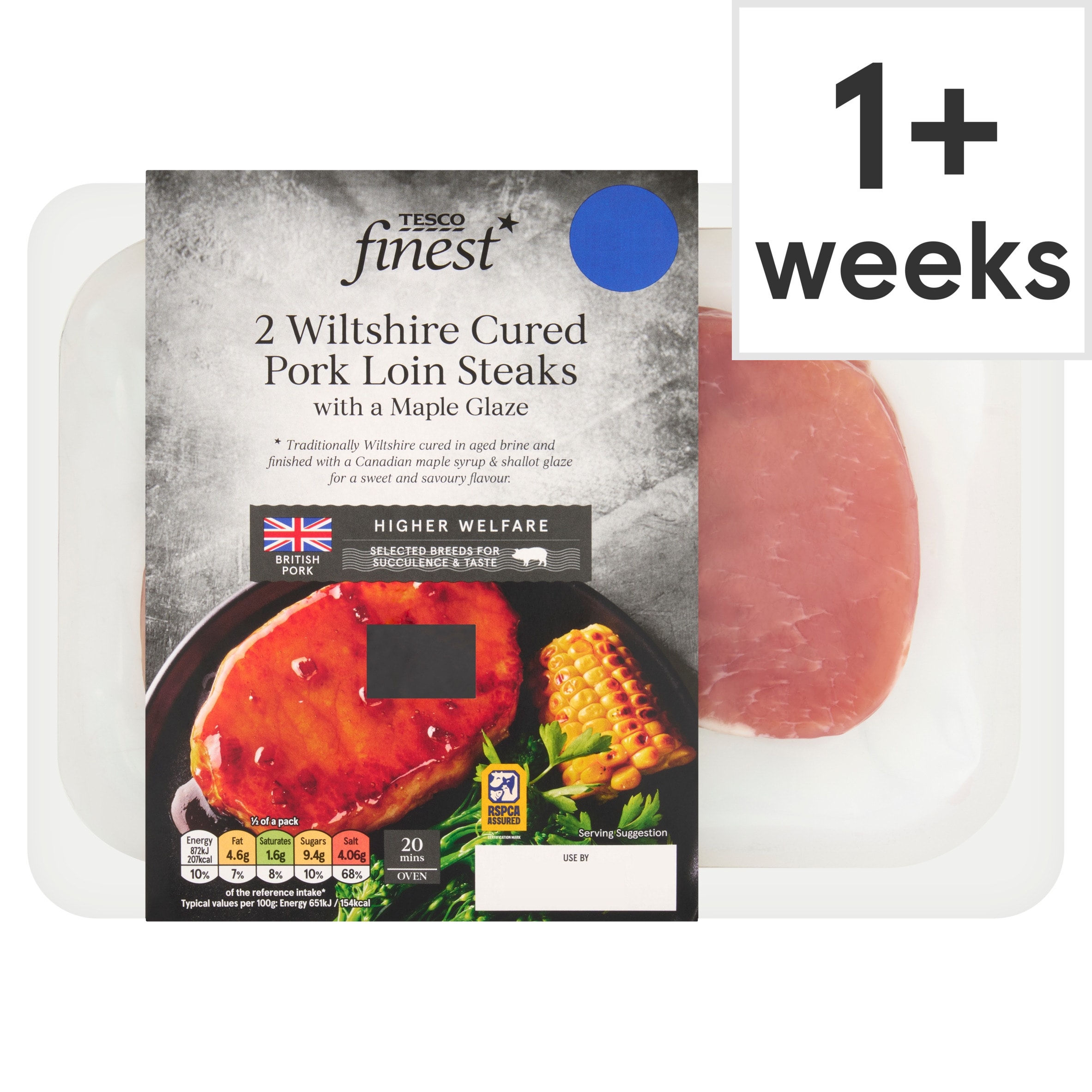 Tesco Finest 2 Wiltshire Cured Pork Loin Steak with Canadian Maple Glaze 400g