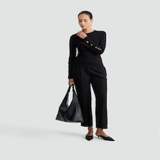 F&F Ribbed Long Sleeved Button Accent Top in Black